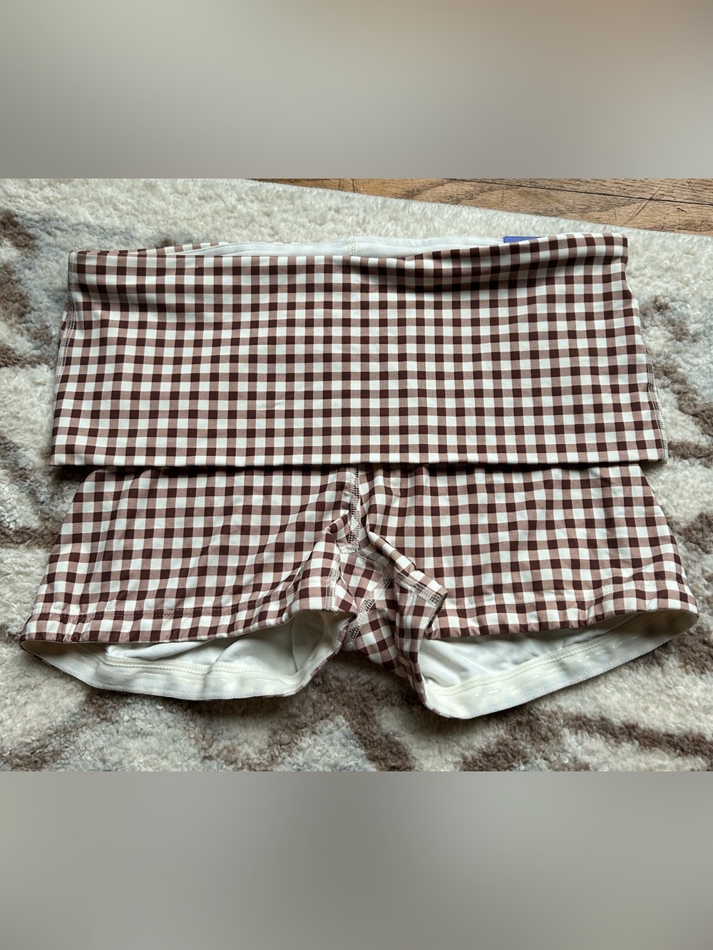 NEW Women’s Joy Lab Fold over Waistband Biker Shorts 3” in Brown Gingham